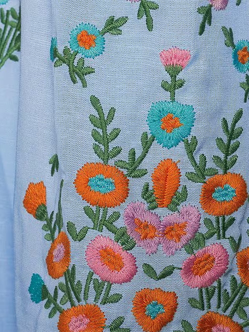 Bubble Sleeve Embroidered Two Piece Set