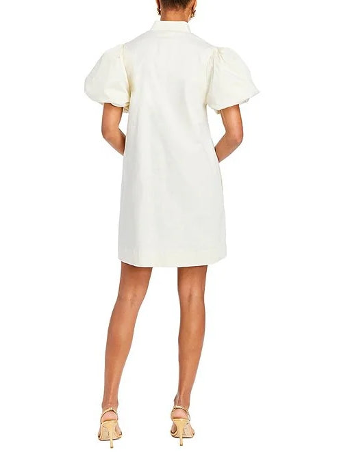 Palm Tree Embroidery Short Puff Sleeve Dress