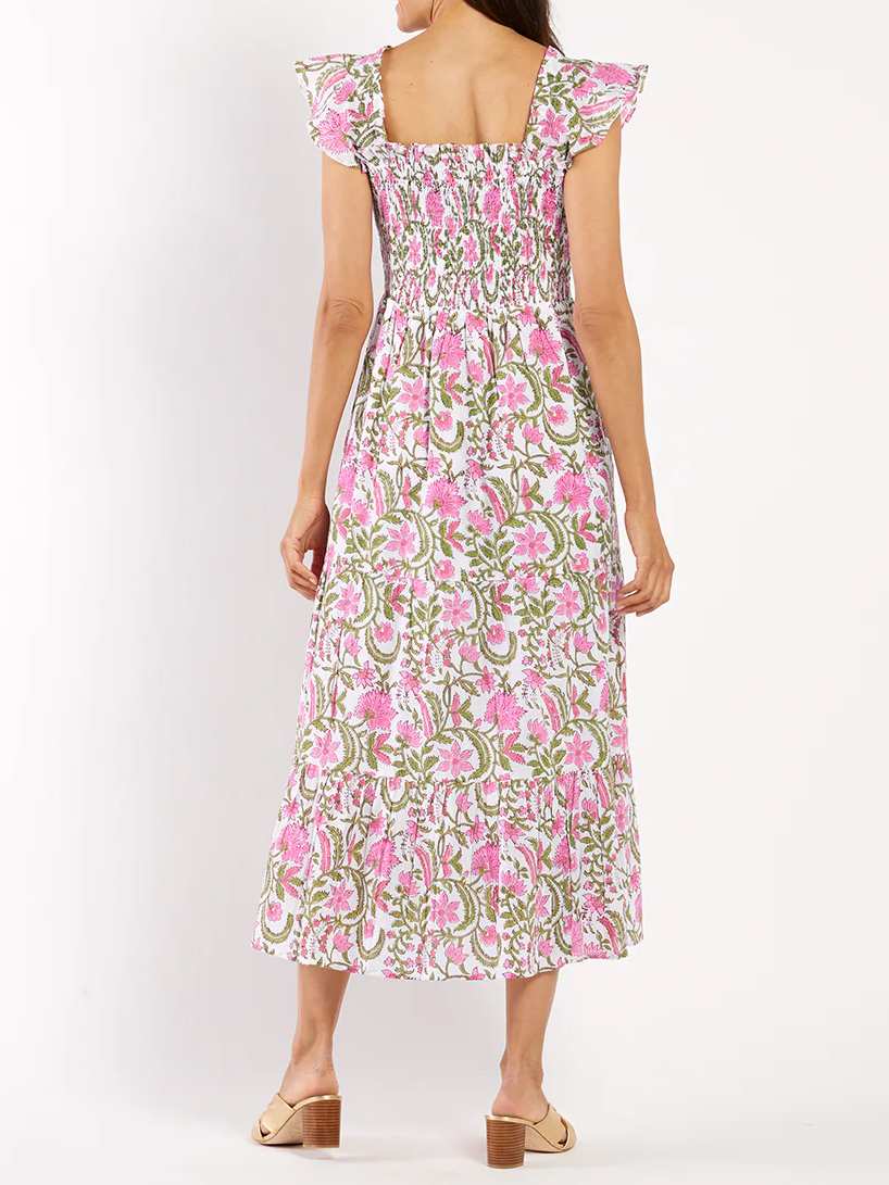 Ruffle Sleeve Cotton Print Dress