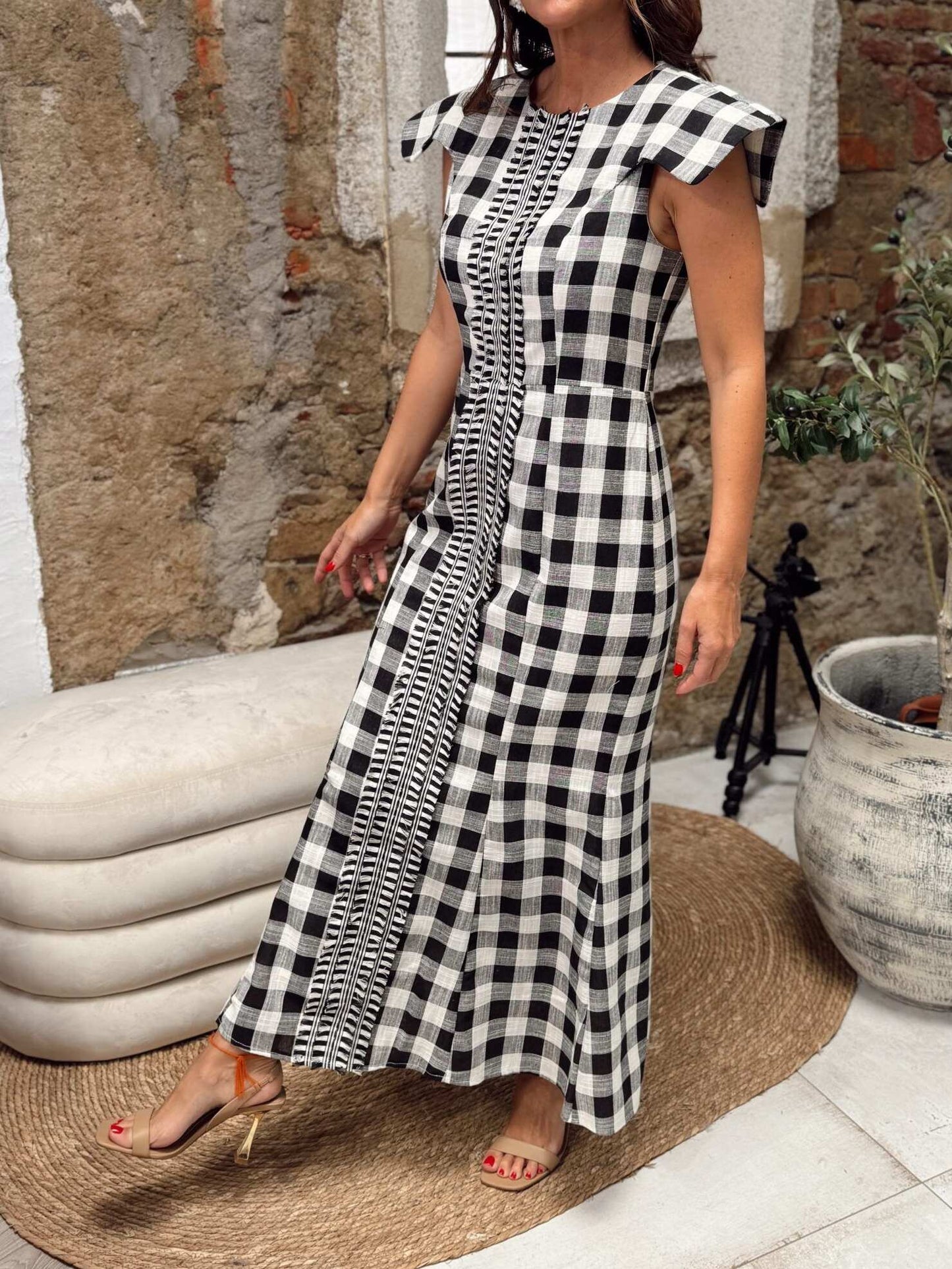 Check Printed Elegant Long Dress