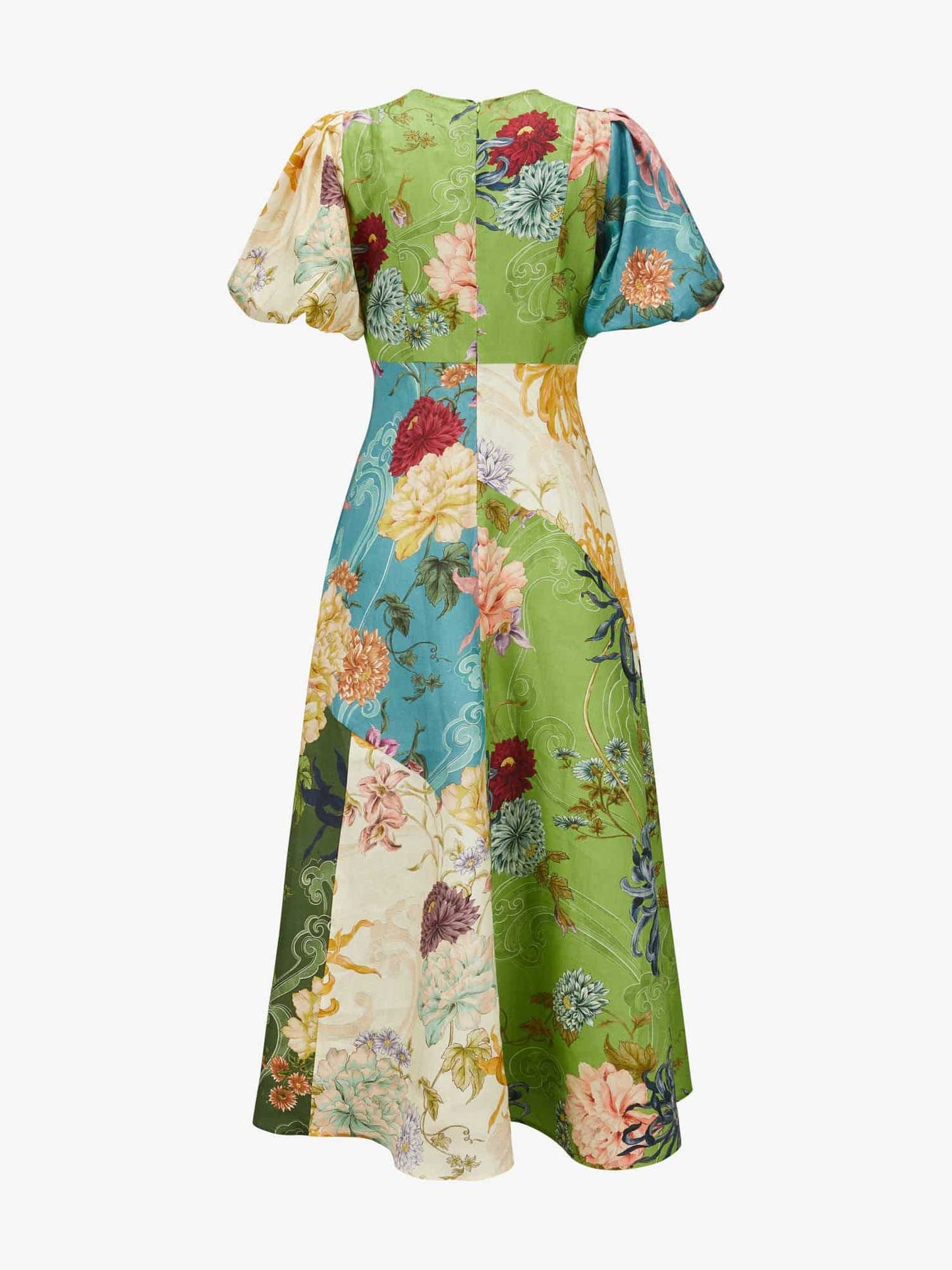 Elegant Printed Patchwork Midi Dress