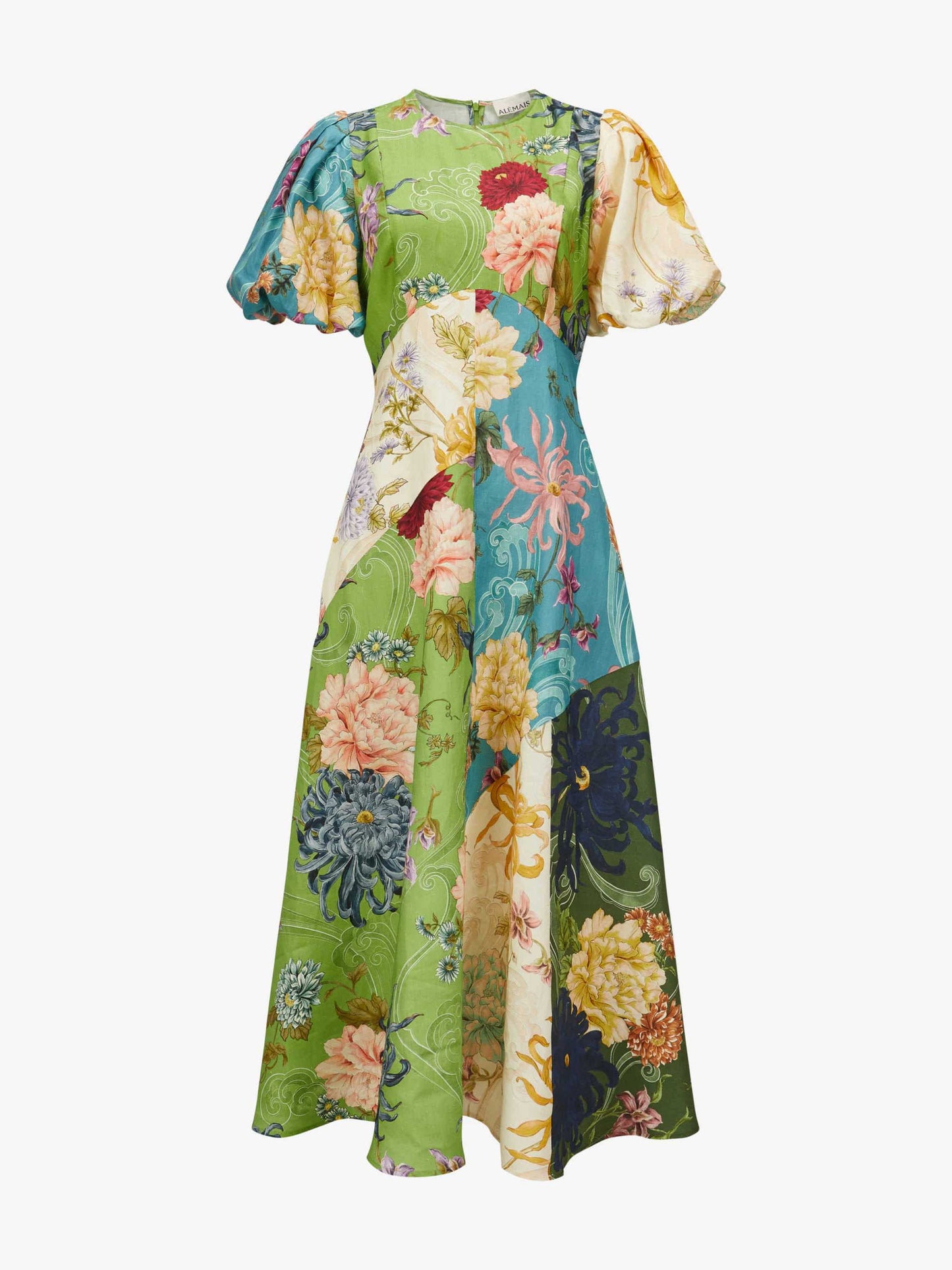 Elegant Printed Patchwork Midi Dress