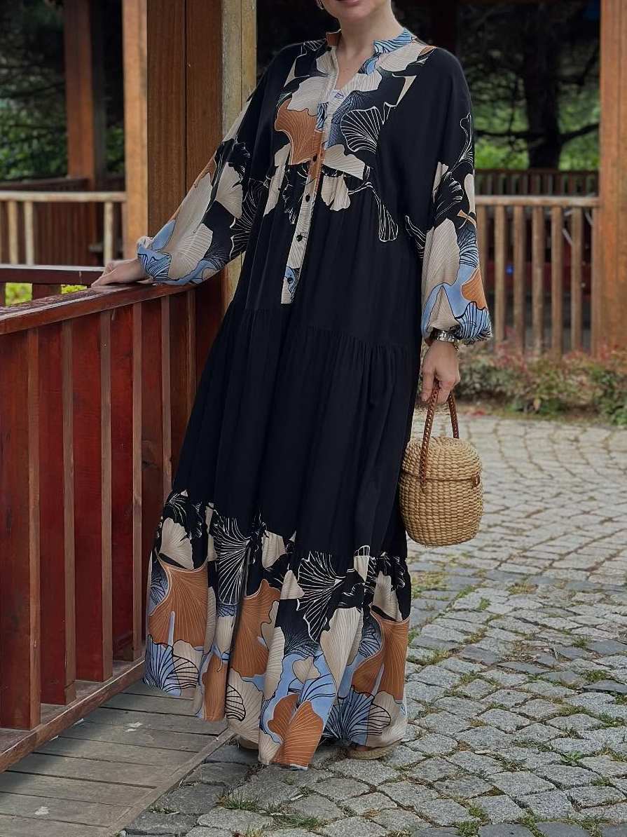 Black Long Sleeve Printed Dress