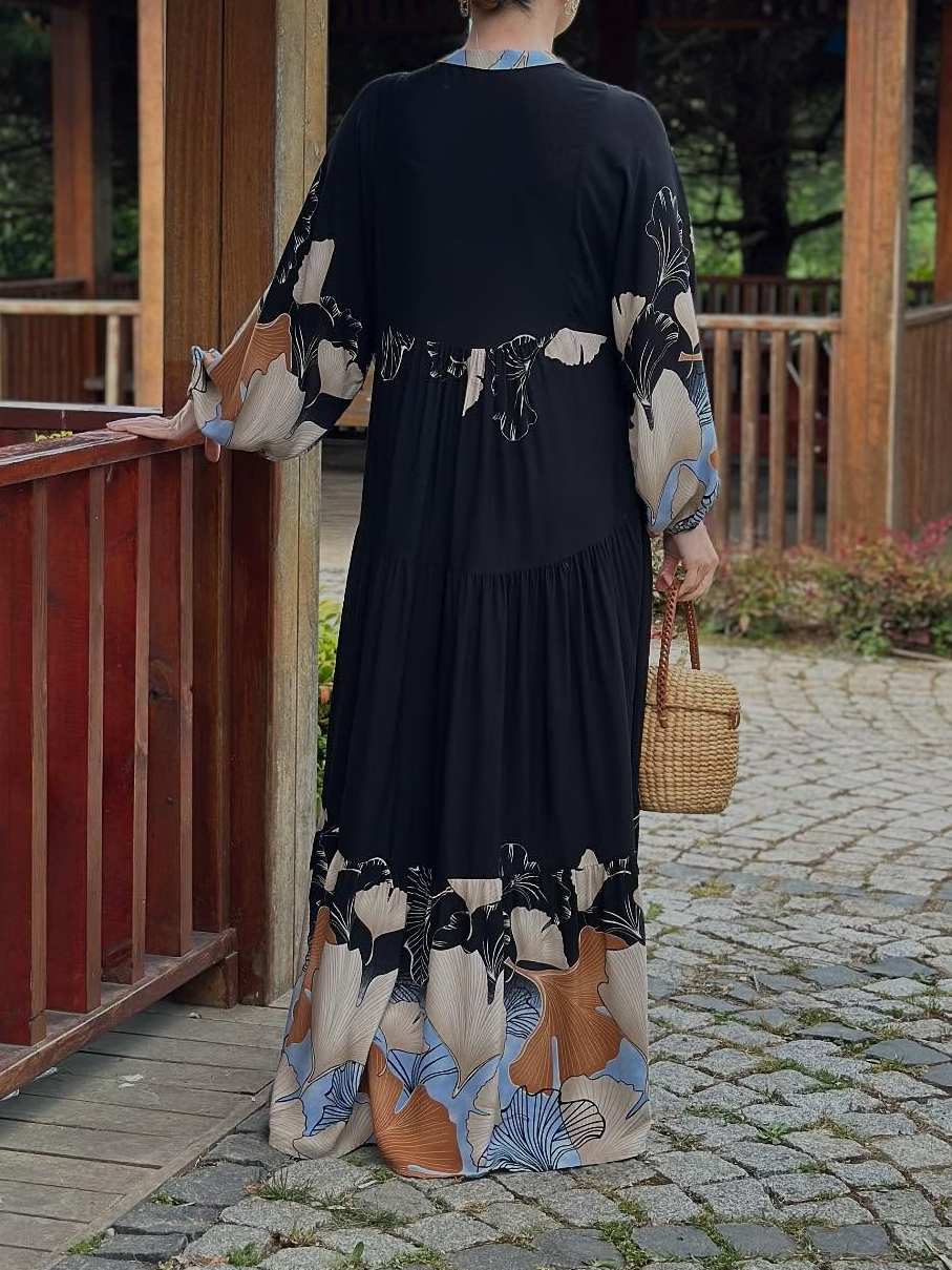 Black Long Sleeve Printed Dress