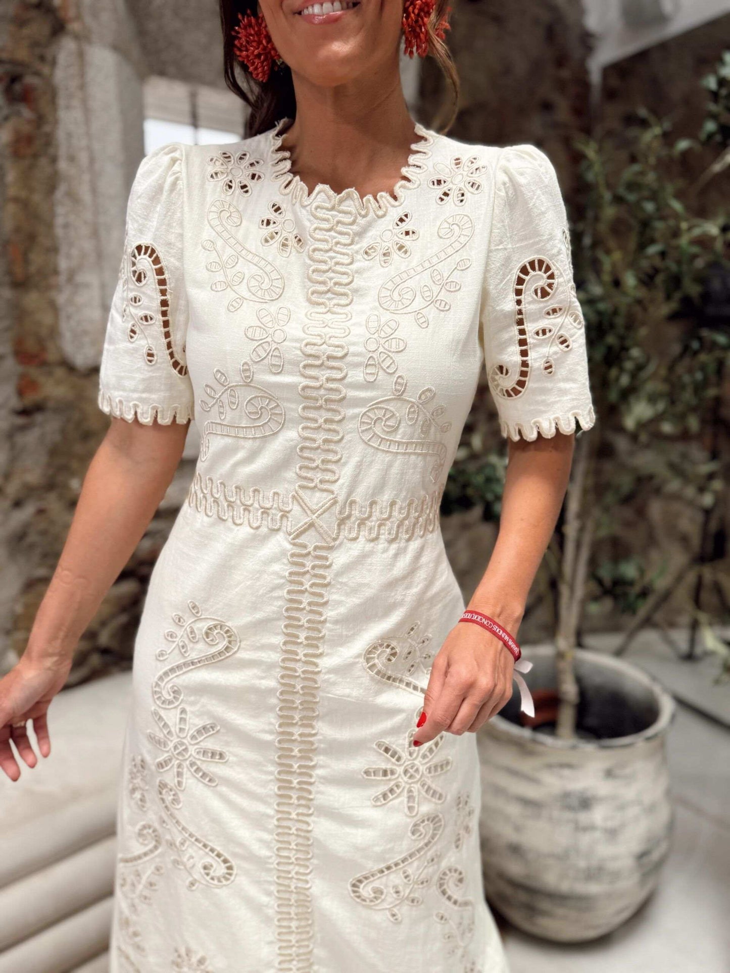 Bubble Sleeve Cutout Elegant Midi Dress