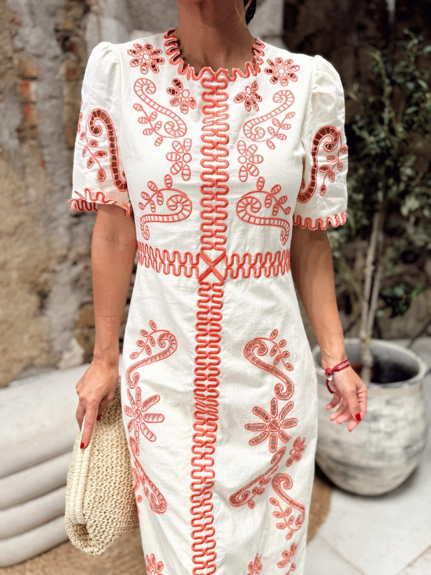 Bubble Sleeve Cutout Elegant Midi Dress