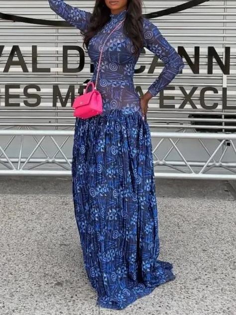 Sheer Blue Mesh Maxi Dress