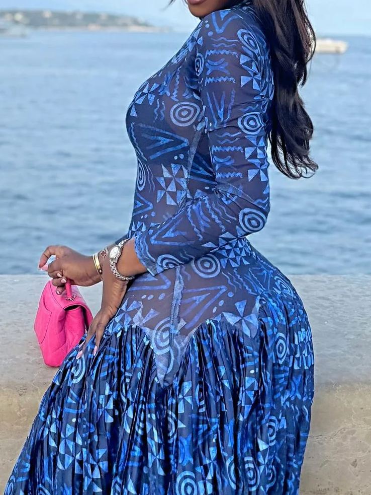 Sheer Blue Mesh Maxi Dress