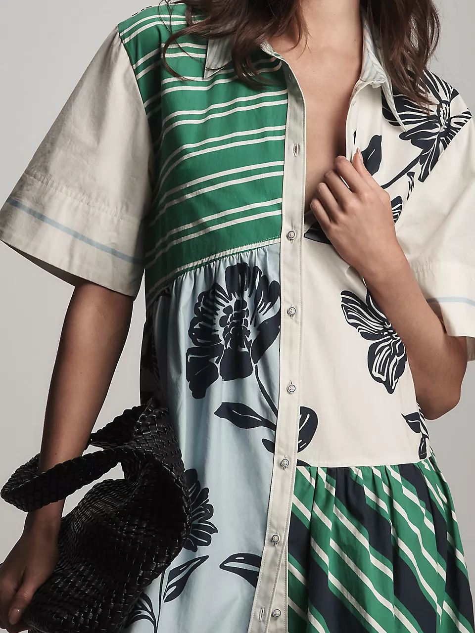 Mixed-Print Buttondown Dress