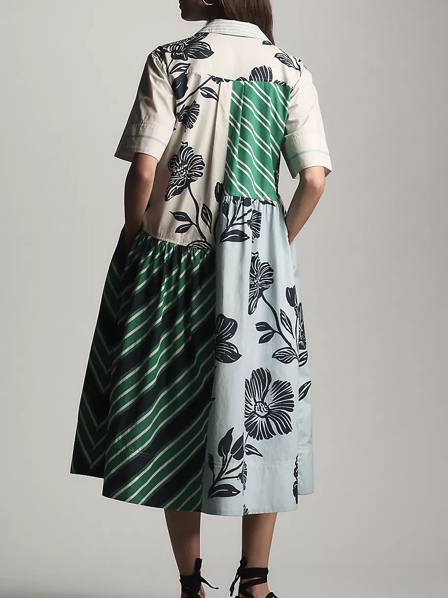 Mixed-Print Buttondown Dress