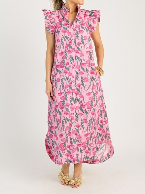 Ruffle Sleeve Floral Print Dress