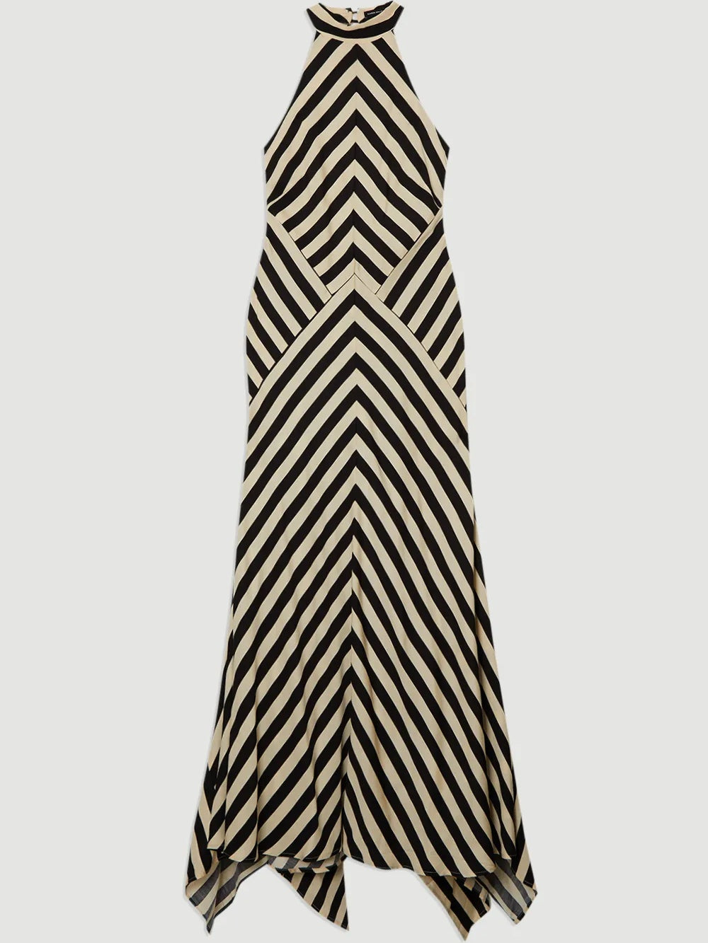 Mono Fluid Stripe Cotton Mix Woven Maxi Halter Dress