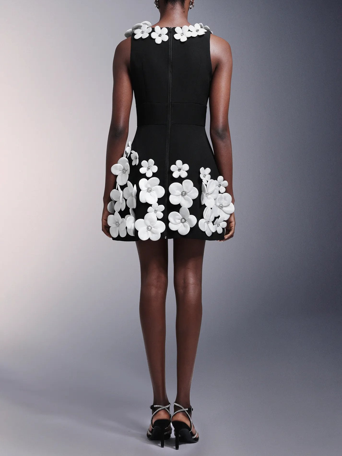 Flowers Deep-V Diamond Sleeveless Mini Dress