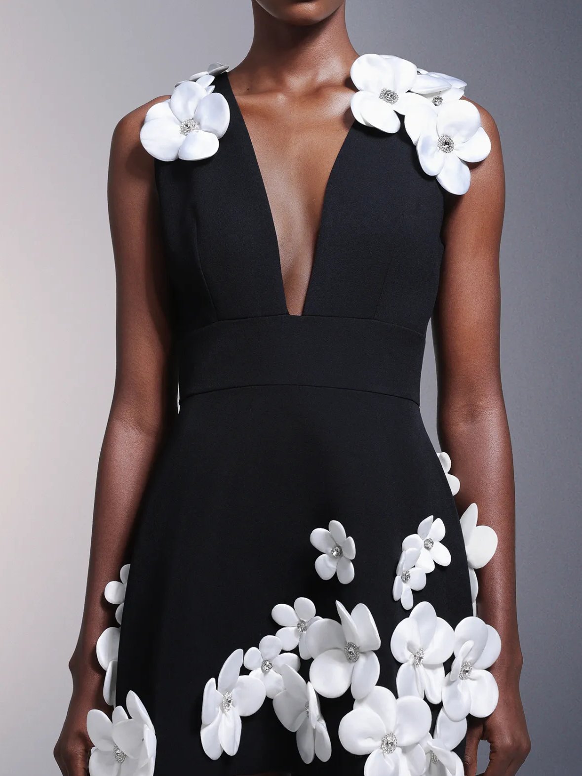Flowers Deep-V Diamond Sleeveless Mini Dress