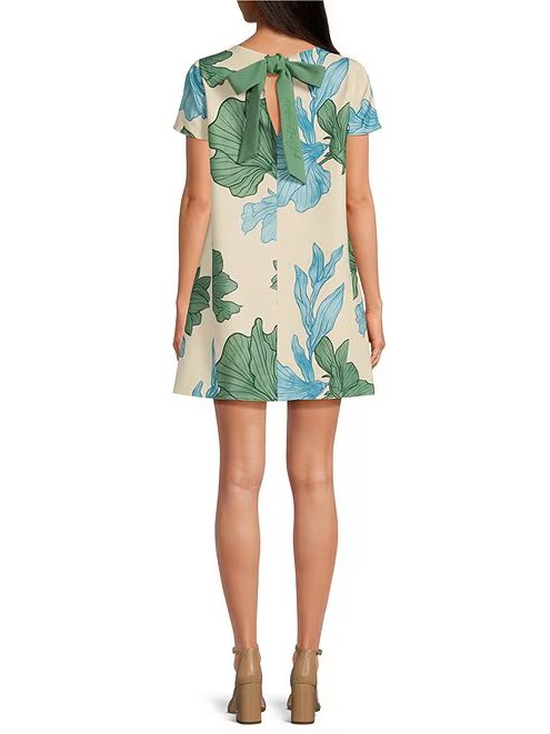 Floral Print Round Neck Short Sleeve A-Line Dress