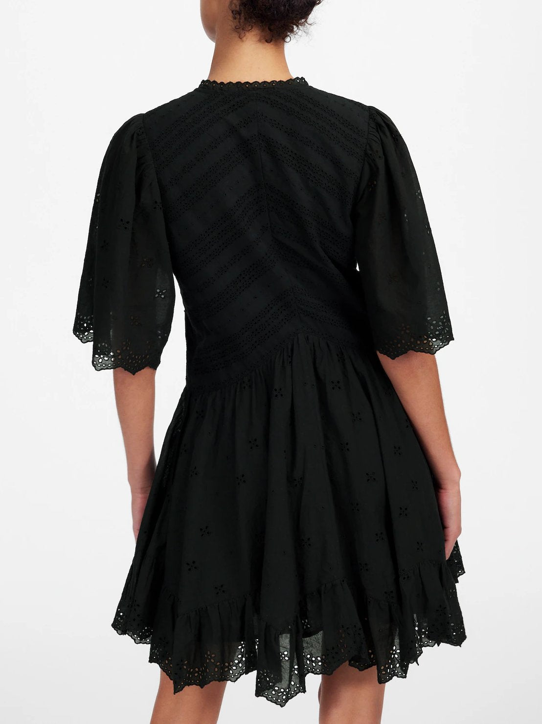 Eyelet Flutter Sleeve Mini Dress In Cotton