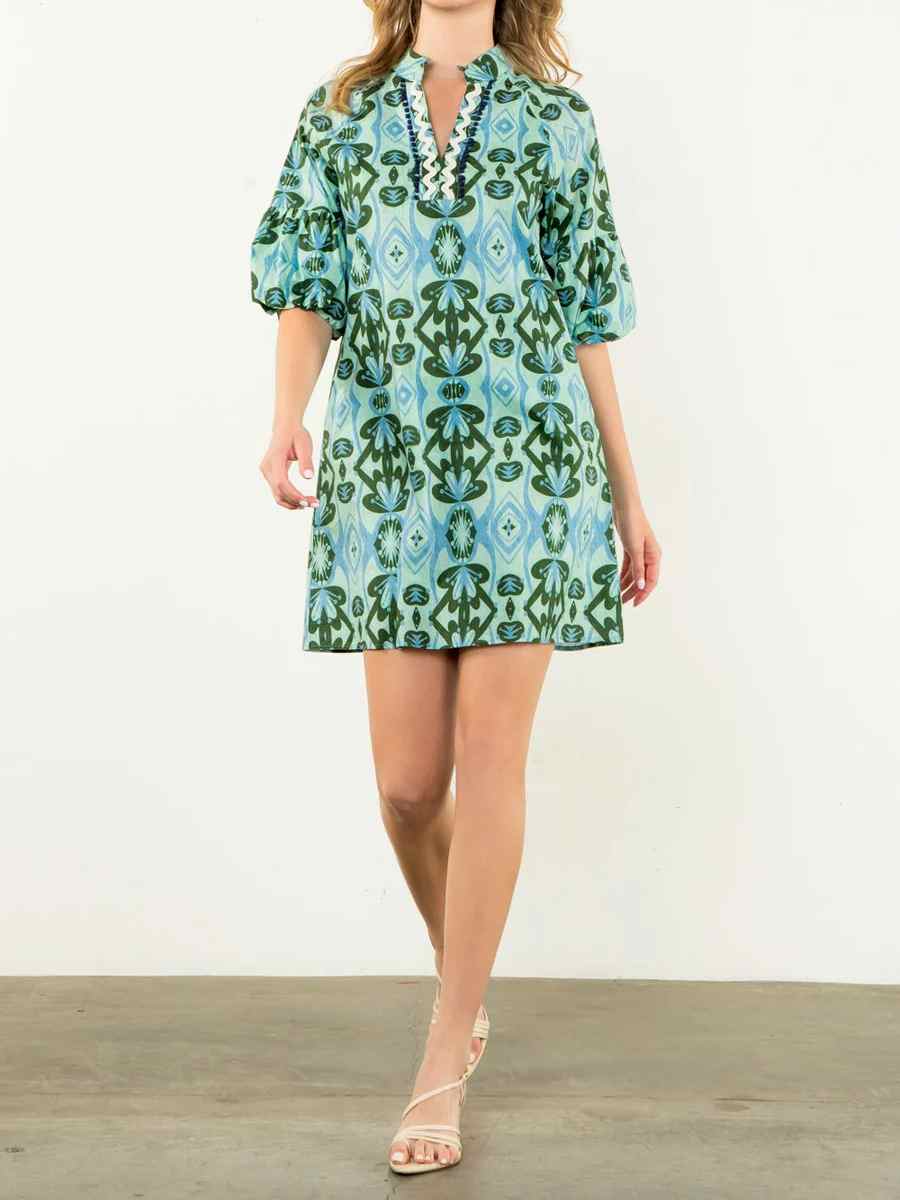 Short Sleeve Print Pattern Dress