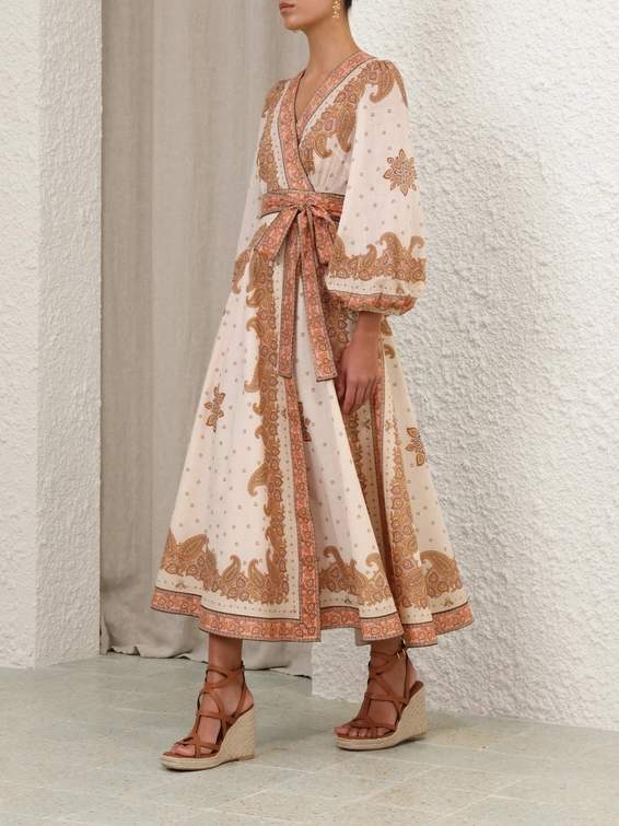 V-neck Printed Belted Dress