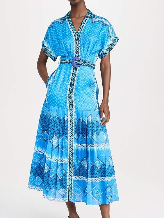 V-neck Belted Printed Dress