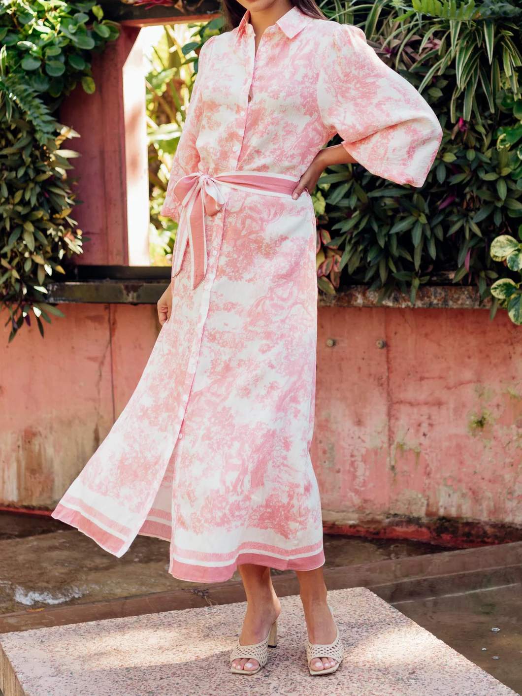 Pink Belted Shirt Dress