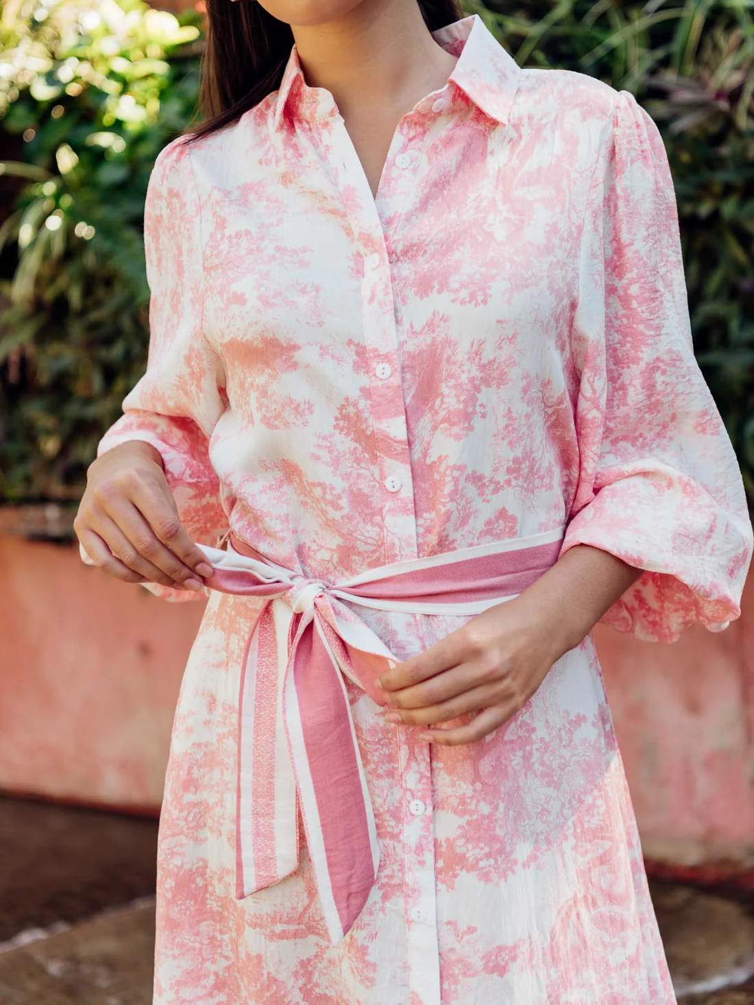 Pink Belted Shirt Dress