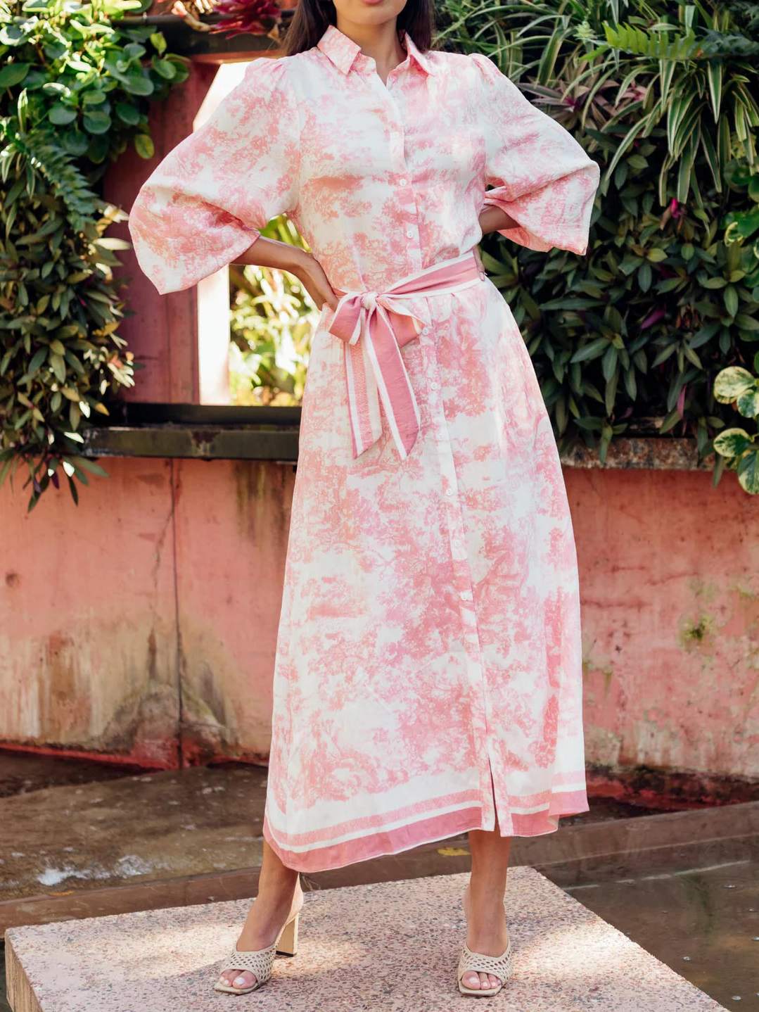 Pink Belted Shirt Dress