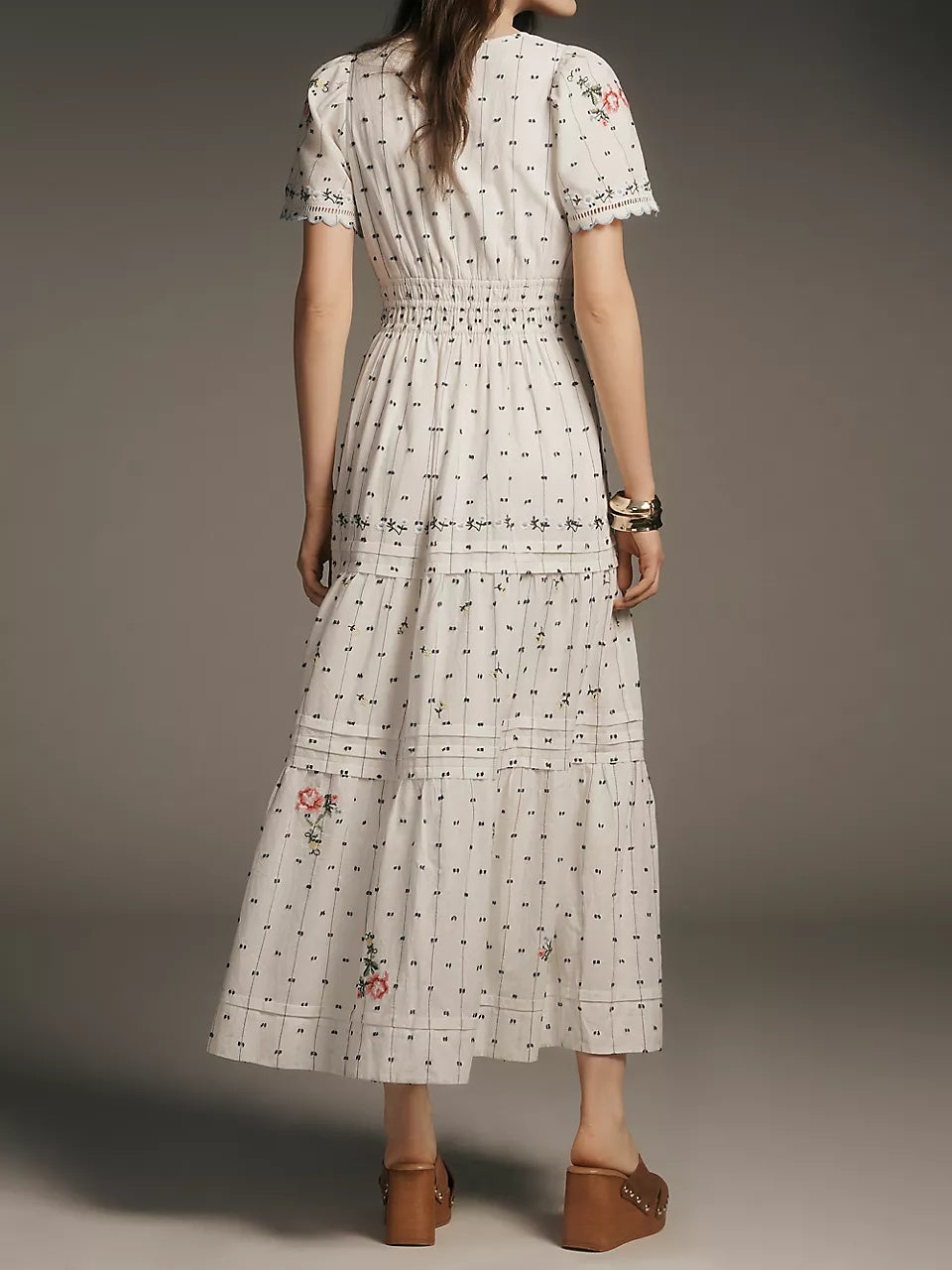 Embroidered Printed A-line Dress