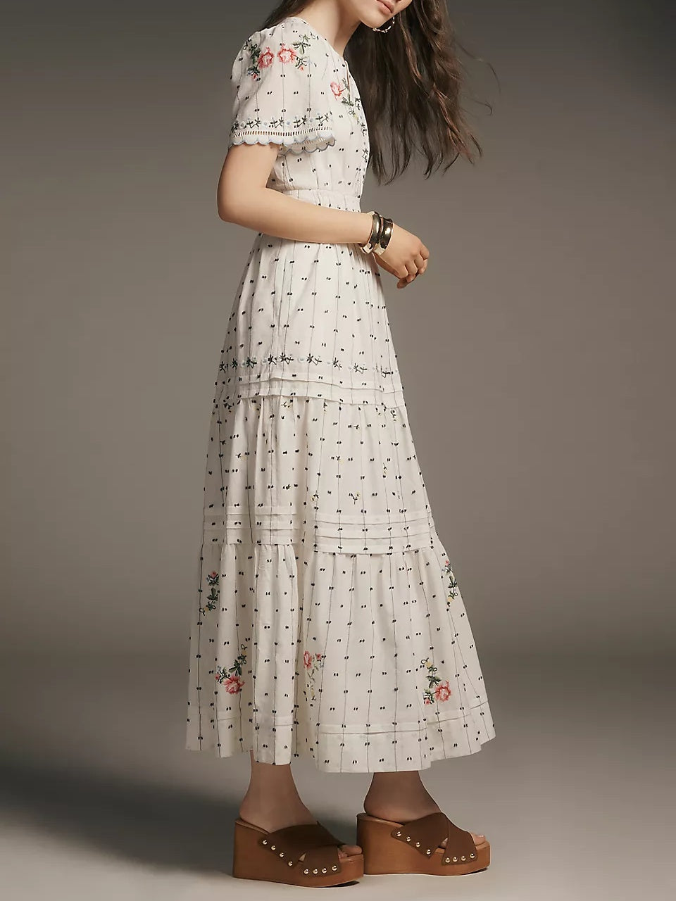 Embroidered Printed A-line Dress