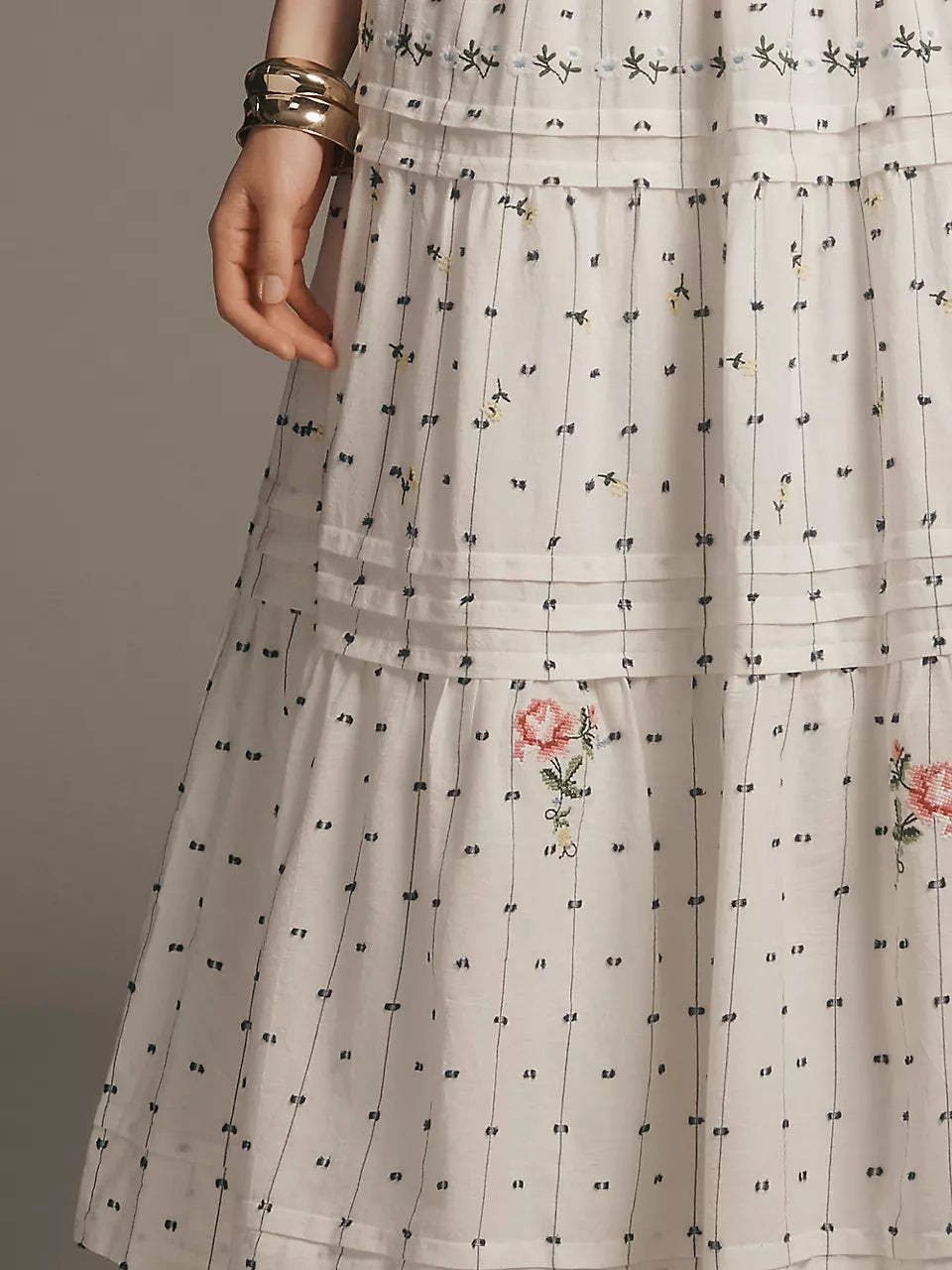 Embroidered Printed A-line Dress