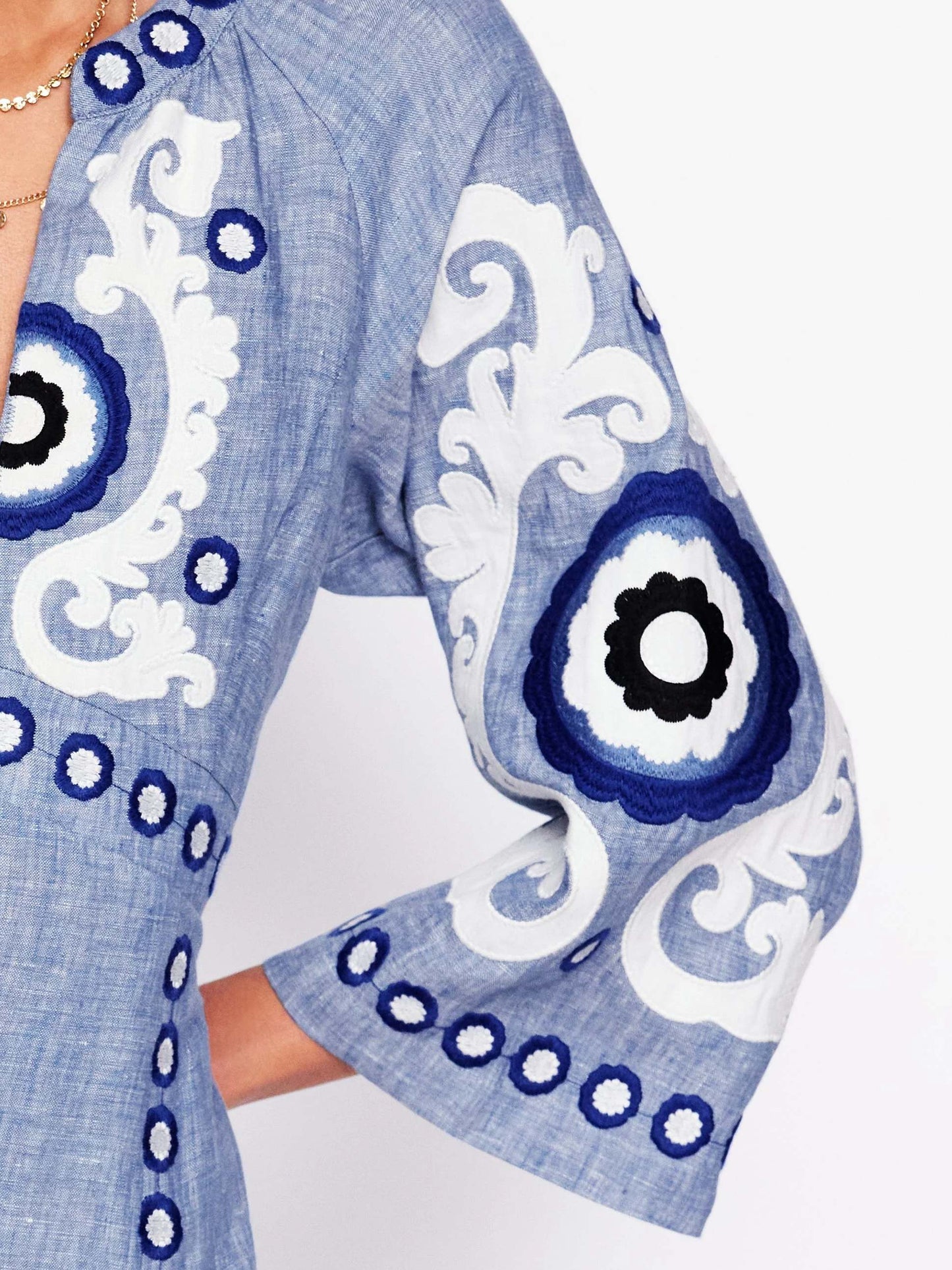 Linen Embroidered Print Dress