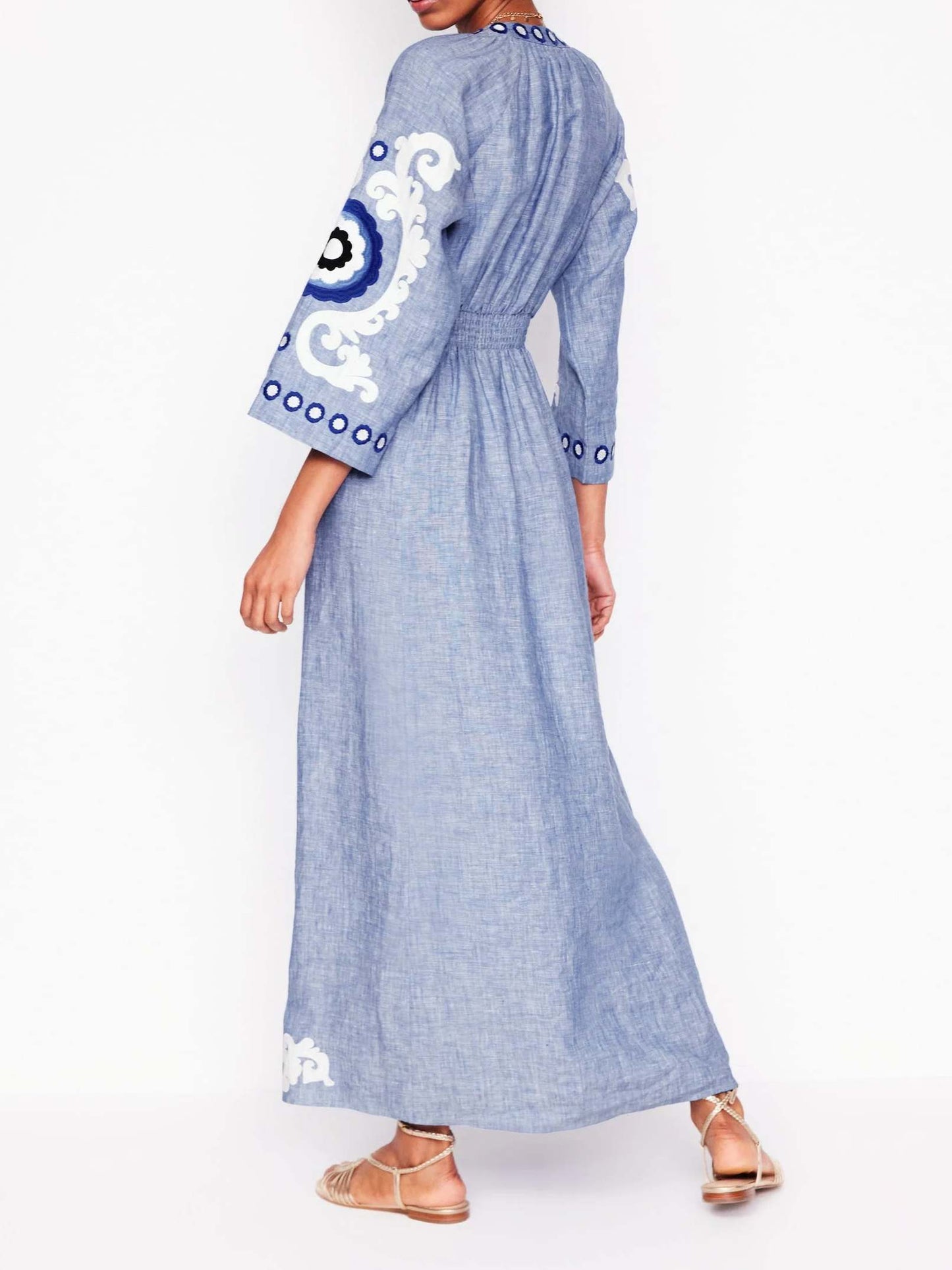 Linen Embroidered Print Dress