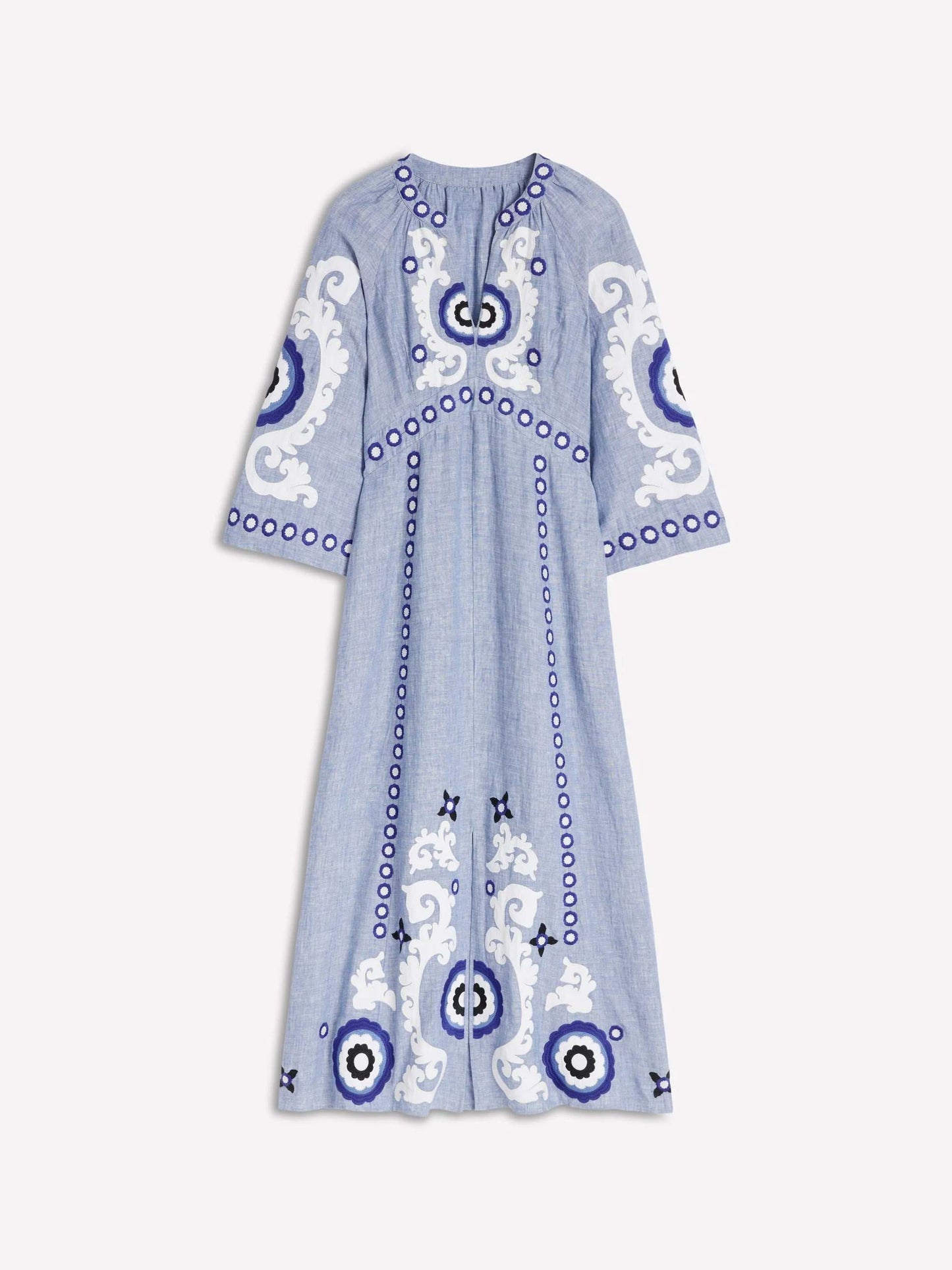 Linen Embroidered Print Dress