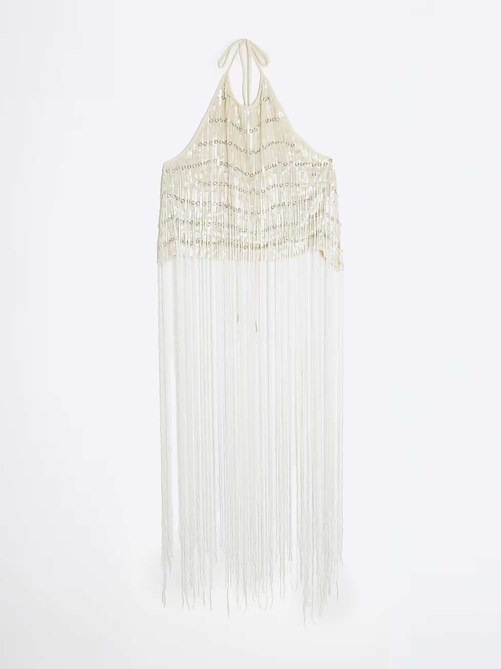 White Fringe Sequin Halterneck Top