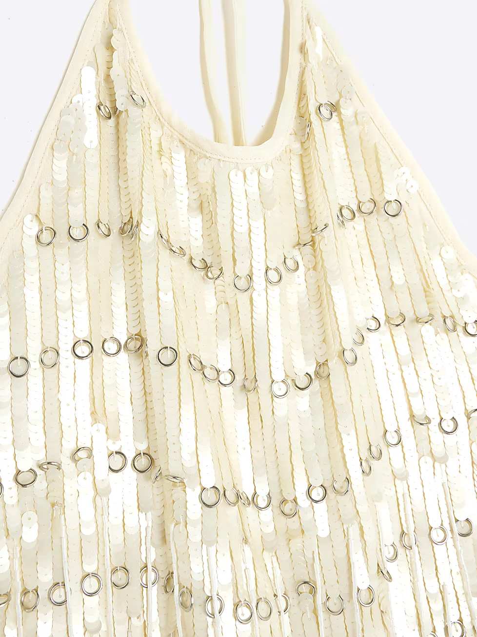 White Fringe Sequin Halterneck Top