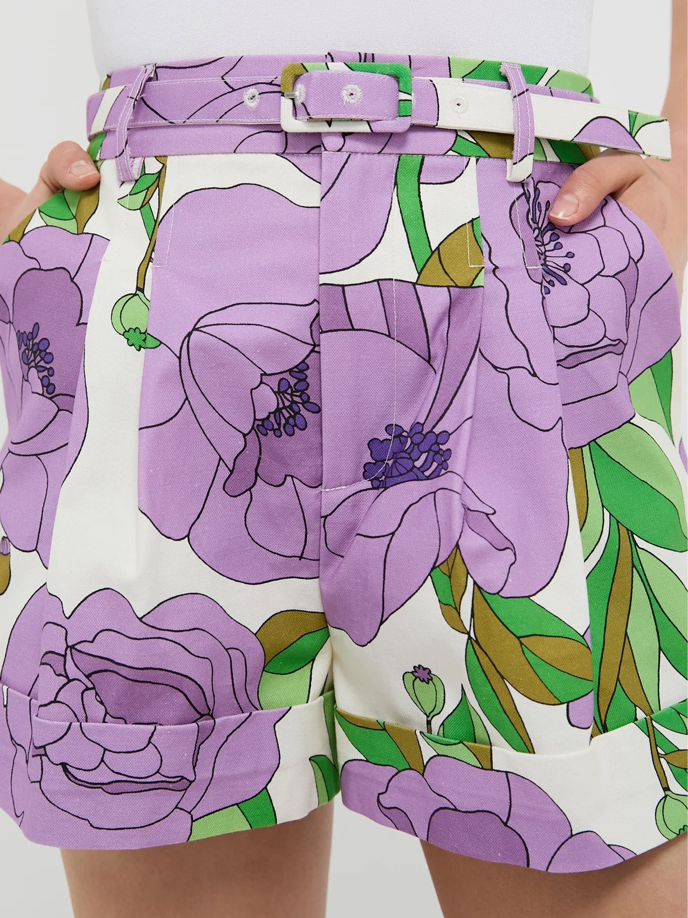 Lilac Floral Cuffed Shorts