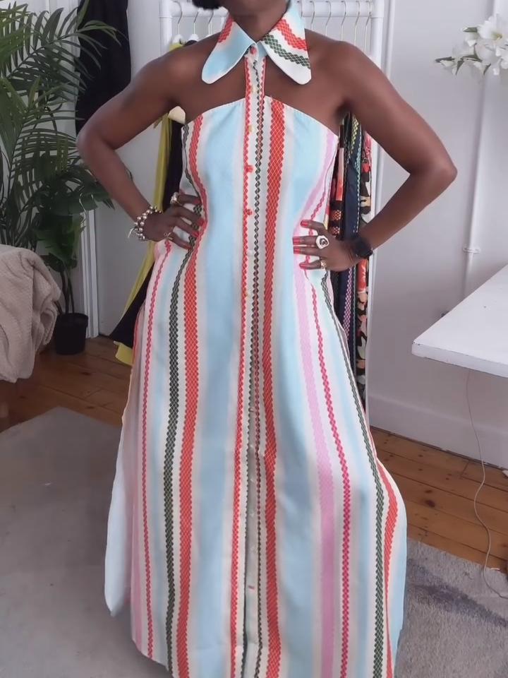 Neckline Striped Shirt Dress