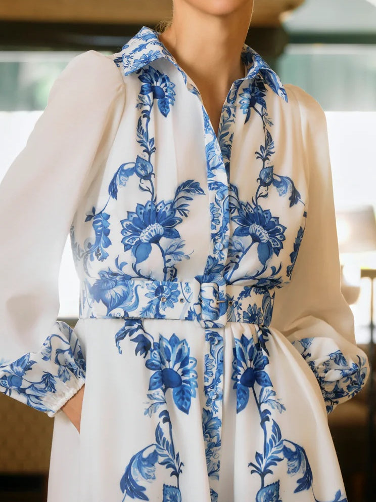 Chiffon Print Belted Dress