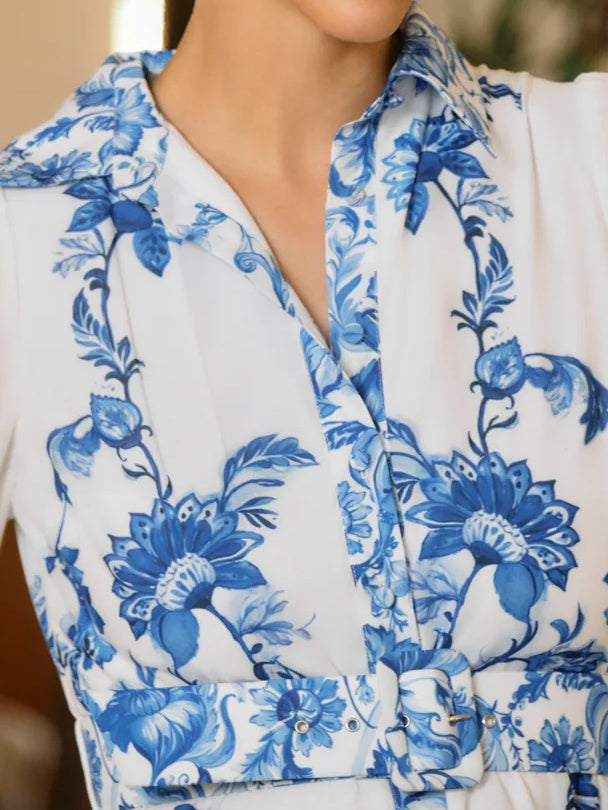 Chiffon Print Belted Dress