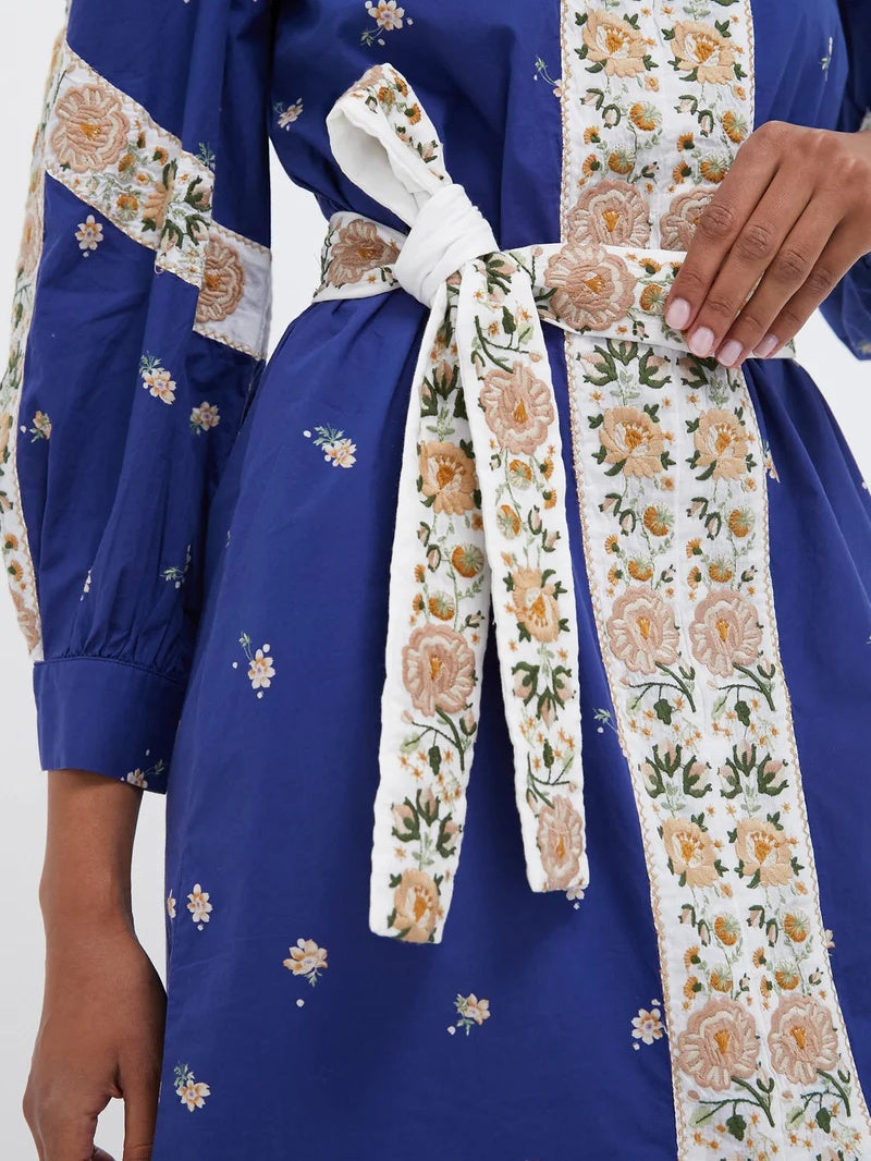 Blue Print Longsleeve Caftan Dress
