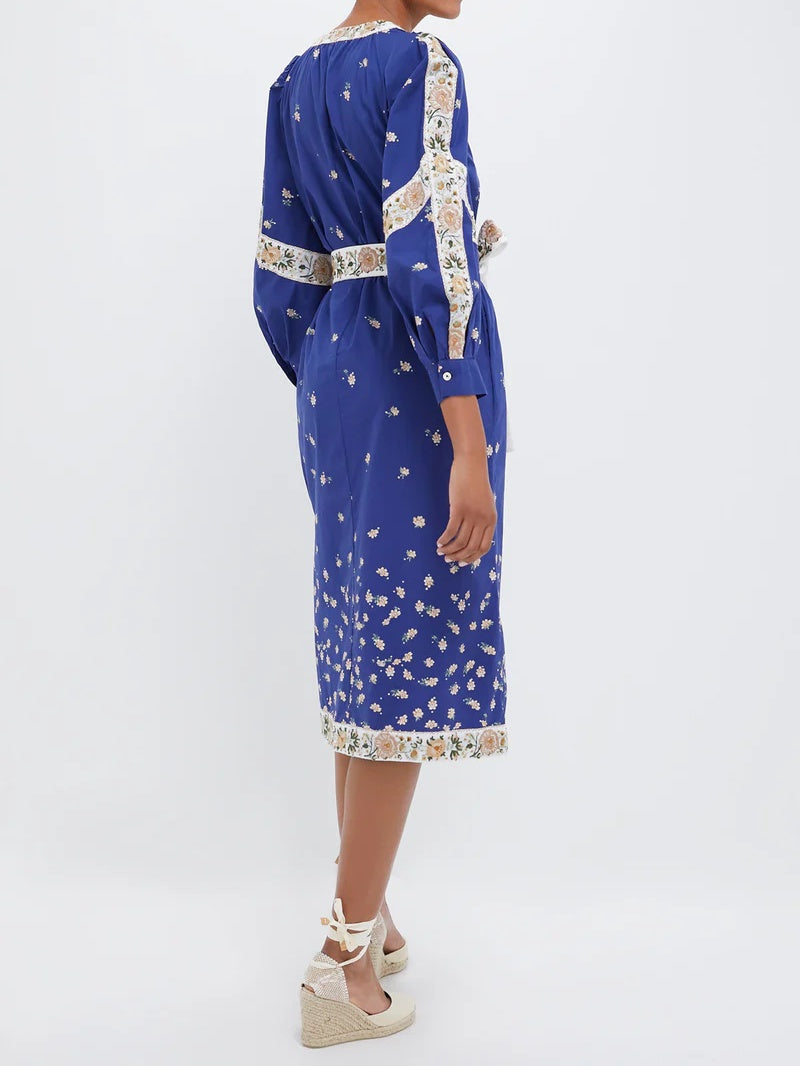 Blue Print Longsleeve Caftan Dress