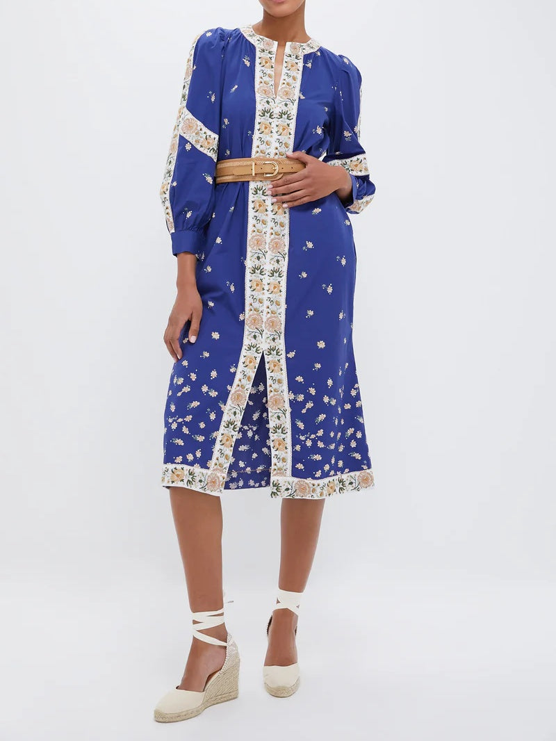 Blue Print Longsleeve Caftan Dress