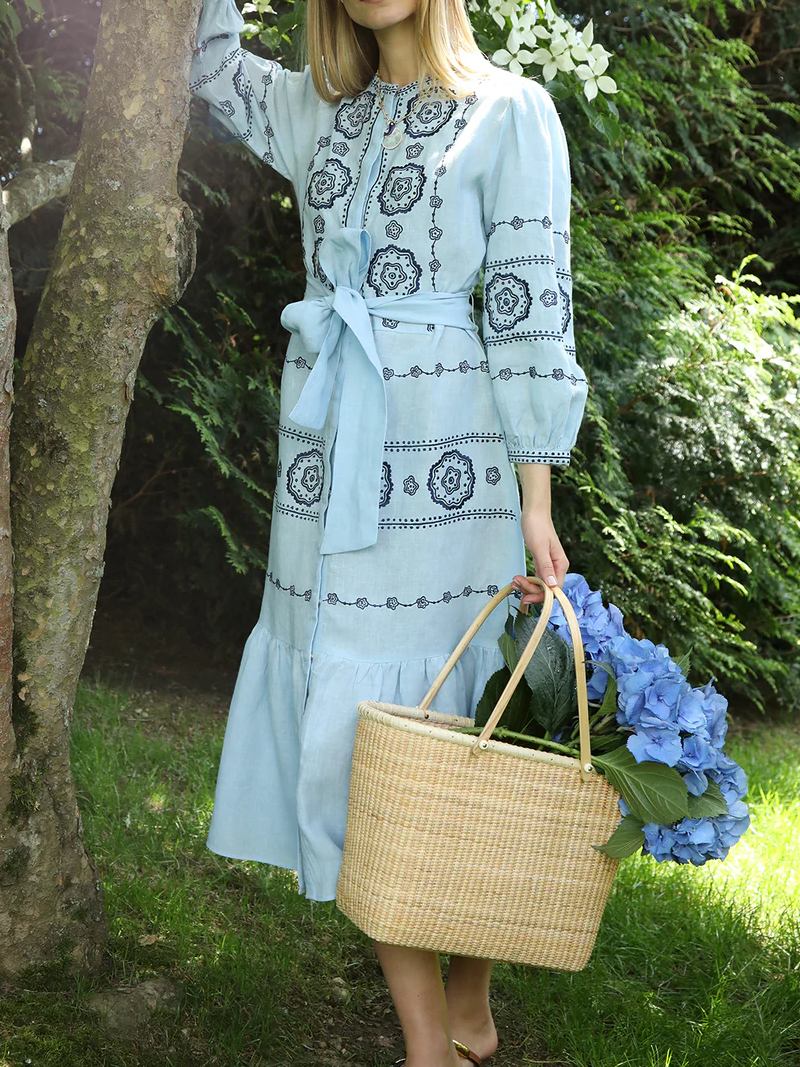 Floral Embroidered Elegant Midi Dress