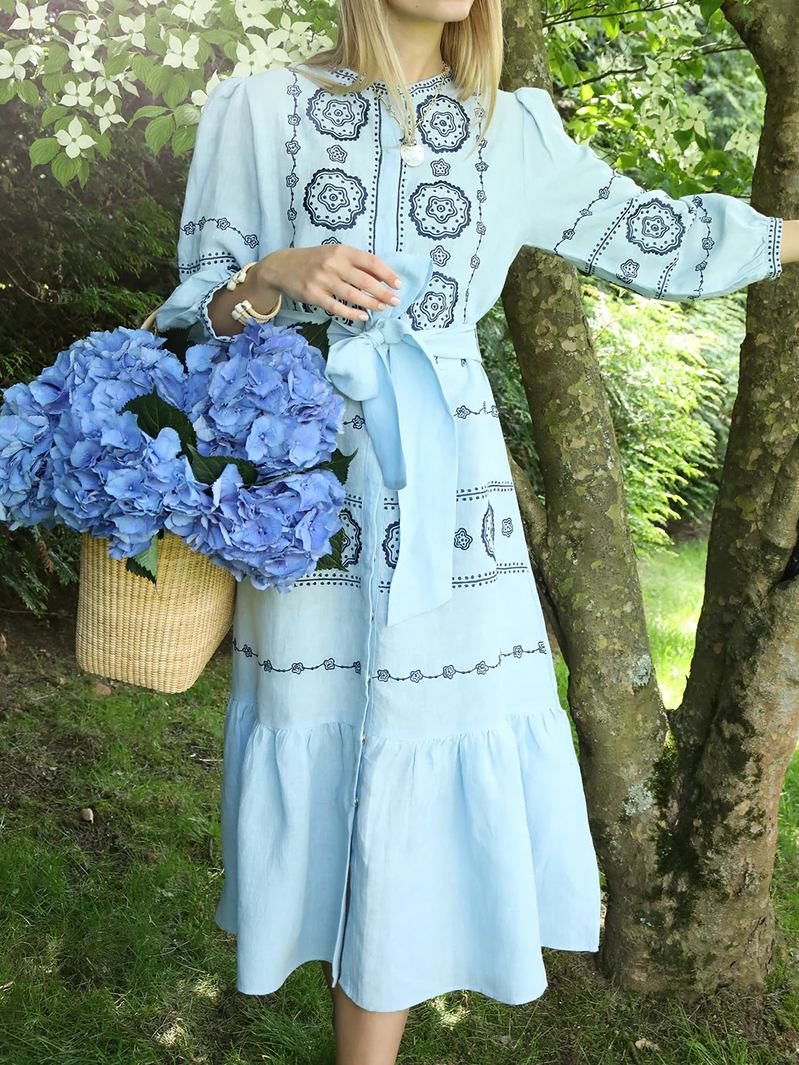 Floral Embroidered Elegant Midi Dress
