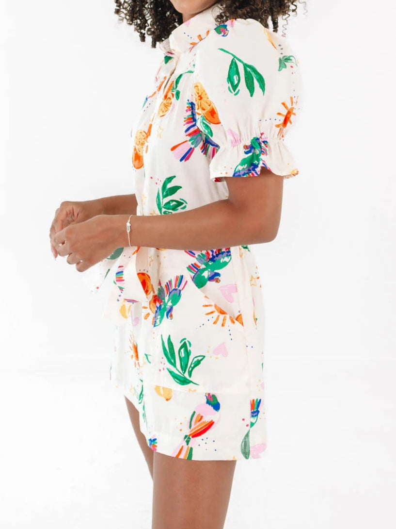 Puff Sleeve Printed Jumpsuit