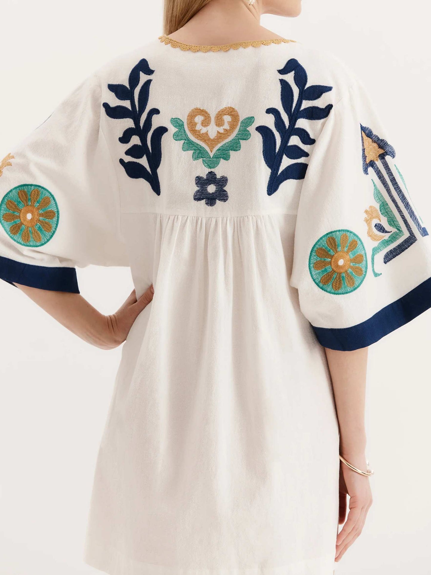 V-neck Silhouette Embroidered Mini Dress