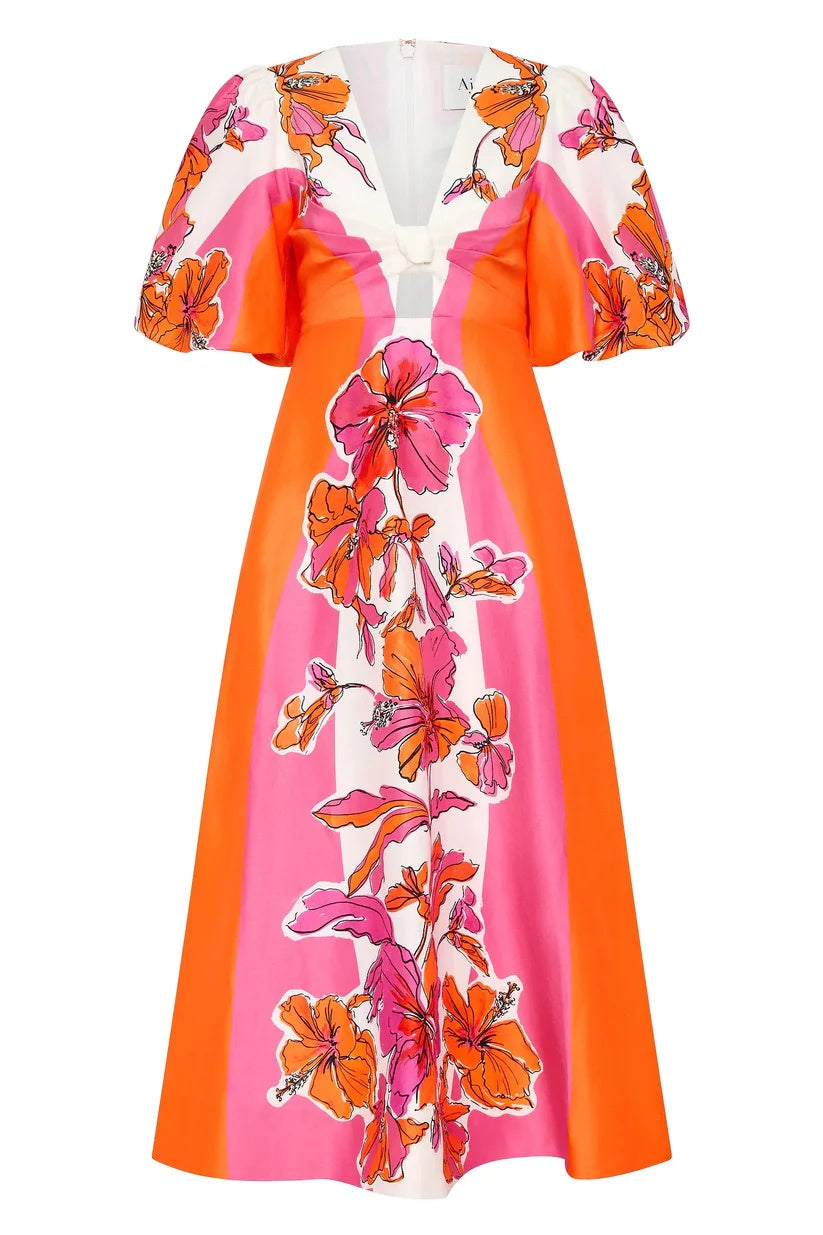 Overflow Knotted Midi Dress Hibiscus
