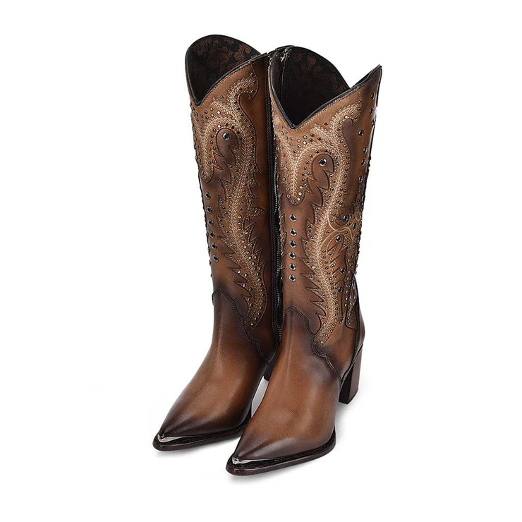 Women's Satro Sand Overlay & Embroidery & Studs Pointed Toe