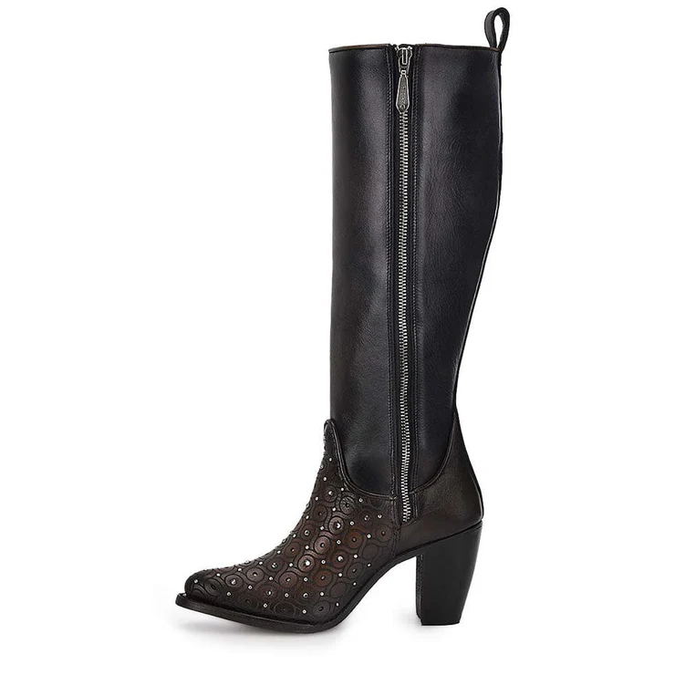 Tall Dark Brown Boot With Crystals