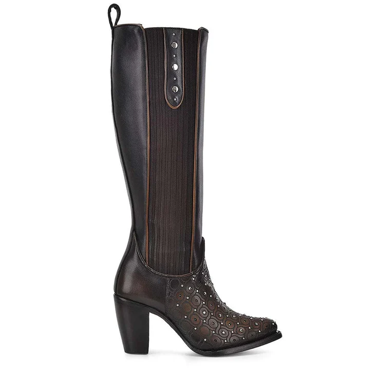 Tall Dark Brown Boot With Crystals