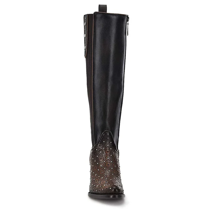 Tall Dark Brown Boot With Crystals